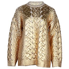 Valentino Garavani Metallisierter Zopfmusterpullover aus goldener Schurwolle Golden