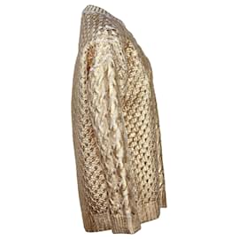 Valentino Garavani-Valentino Garavani Suéter tricotado metalizado em lã virgem dourada-Dourado