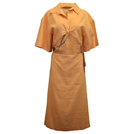 Autre Marque-Vestido camisa midi com miçangas Christopher Esber em viscose laranja-Laranja