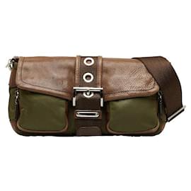 Prada-Tessuto Leather-Trimmed Shoulder Bag-Other