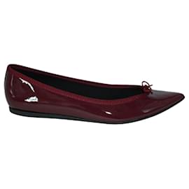 Autre Marque-Burgundy Patent Leather Pointed Toe Flats-Red,Dark red