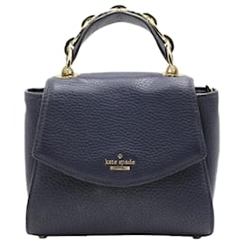 Autre Marque-Handtasche aus genarbtem Leder in Marineblau/ Schultertasche mit großer Kette-Blau,Marineblau