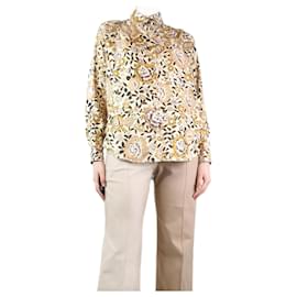Etro-Cream and brown silk floral blouse - size UK 8-Cream