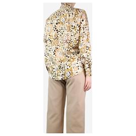 Etro-Cream and brown silk floral blouse - size UK 8-Cream