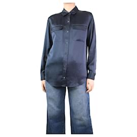 Equipment-Blue button-up satin silk shirt - size S-Blue