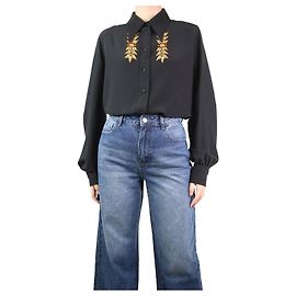 Etro Camicia nera in seta ricamata floreale - taglia UK 12 Nero