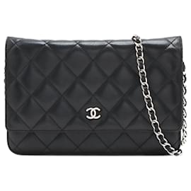 Chanel-Schwarzes Lammfell 2013 Brieftasche an der Kette-Schwarz