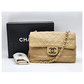 Chanel-Chanel Beige Clássico Intemporal Jumbo XL Aba-Bege
