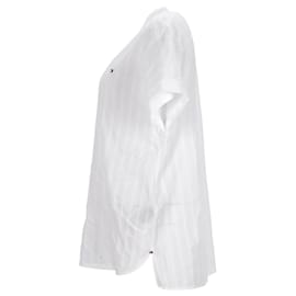Tommy Hilfiger-Camisa de algodón de manga corta a rayas para mujer-Blanco