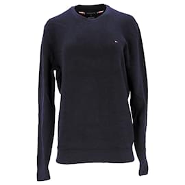 Tommy Hilfiger-Tommy Hilfiger Mens Flag Embroidery Organic Cotton Jumper in Navy Blue Cotton-Navy blue