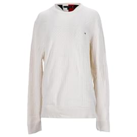 Tommy Hilfiger-Tommy Hilfiger Suéter masculino com gola redonda texturizada em algodão creme-Branco,Cru