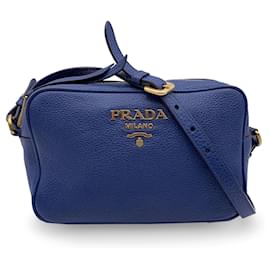 Prada-Blue Vitello Phenix Leather Crossbody Messenger Camera Bag-Blue