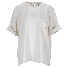 Tommy Hilfiger-Womens Striped Short Sleeve Blouse-White,Cream