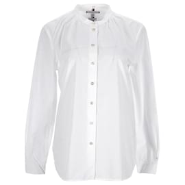Tommy Hilfiger-Womens Relaxed Fit Long Sleeve Shirt Woven Top-White