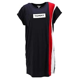 Tommy Hilfiger-Abito T-shirt color block da donna Tommy Hilfiger in cotone blu navy-Blu navy