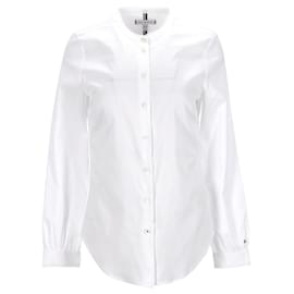 Tommy Hilfiger-Tommy Hilfiger Womens Cutout Trim Slim Fit Blouse in White Cotton-White