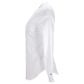 Tommy Hilfiger-Tommy Hilfiger Damen Slim Fit Bluse mit Cutout-Besatz aus weißer Baumwolle-Weiß