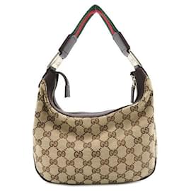 Gucci-GG Canvas Web Horsebit Hobo Bag 146000-Other