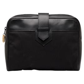 Yves Saint Laurent-Yves Saint Laurent Canvas Leather-Trimmed Clutch Bag  Canvas Clutch Bag in Fair condition-Other