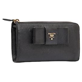 Prada-Prada Saffiano Fiocco Zip Around Wallet Leather Long Wallet in Good condition-Other