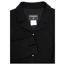Chanel-Casaco de Tweed Preto com Botões de Pérola-Preto