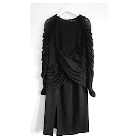 Versace-Vestido de manga de tul negro de Versace Resort 2017-Negro