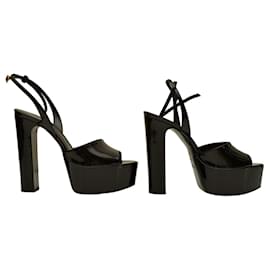 Saint Laurent-Saint Laurent Jodie YSL black patent leather sandals platform heels size 39-Black