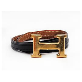 Hermès-Fivela Hermes Constance H com um cinto reversível de 13mm sobressalente.-Gold hardware