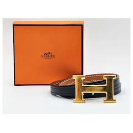 Hermès-Hebilla Hermes Constance H con un cinturón reversible de repuesto de 13 mm.-Gold hardware