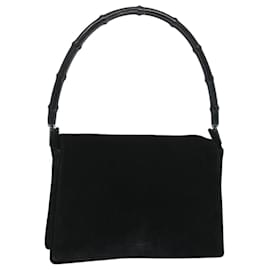 Gucci-GUCCI Bamboo Hand Bag Suede Black 001 3239 Auth ep3491-Black