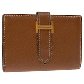 Hermès-HERMES Bearn Card Case Leather Brown Auth 67553-Brown