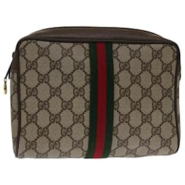 Gucci-GUCCI GG Supreme Web Sherry Line Clutch Bag PVC Beige 84 01 012 Auth yk10926-Beige
