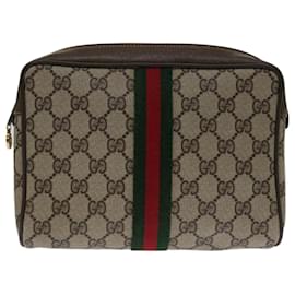 Gucci-GUCCI GG Supreme Web Sherry Line Clutch Bag PVC Beige 84 01 012 Auth yk10926-Beige