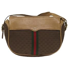 Gucci-GUCCI Micro GG Canvas Web Sherry Line Shoulder Bag Brown 67 01 4001 Auth ep3482-Brown