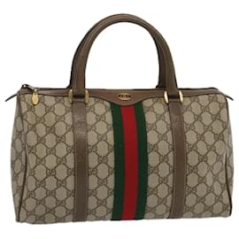 Gucci-GUCCI GG Supreme Web Sherry Line Boston Tasche Beige Rot 24 02 007 Auth yk10839-Rot,Beige