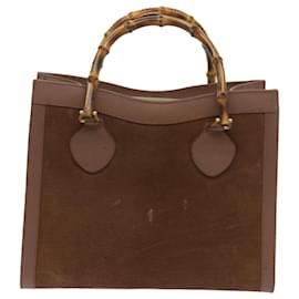 Gucci-GUCCI Bamboo Hand Bag Suede Brown 002 1095 Auth ep3536-Brown