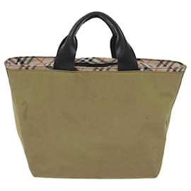 Burberry-BURBERRY Nova Check Hand Bag Nylon Khaki Auth bs12387-Khaki