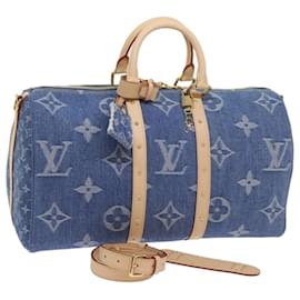 Louis Vuitton-LOUIS VUITTON Monogram Denim Keepall Bandoulière 45 Saco M24315 LV Auth ar11398S-Azul