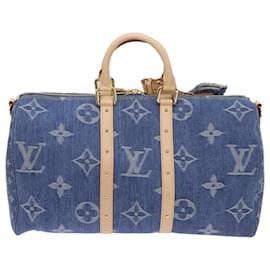 Louis Vuitton-LOUIS VUITTON Monogram Denim Keepall Bandoulière 45 Sac m24315 Auth ar LV11398S-Bleu
