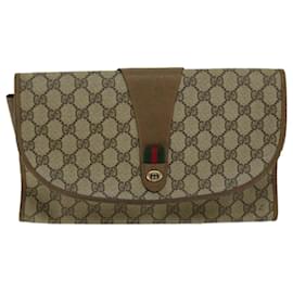 Gucci-GUCCI GG Supreme Web Sherry Line Clutch Bag Beige Red Green 89 01 031 auth 67007-Red,Beige,Green