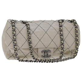 Chanel-CHANEL Matelasse Bolso de hombro con cadena Cuero Blanco CC Auth yk10764-Blanco