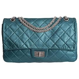 Chanel-Chanel Bolsa de ombro Chanel 2.55 Dekamatrasse 30 Aba grande forrada-Azul,Castanho claro