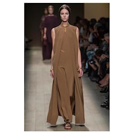Valentino-Valentino Long Jumpsuit with Cape-Beige
