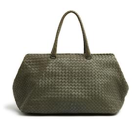 Bottega Veneta-Bottega Veneta Travel Bag MM Intrecciato Green Leather Medium-Green