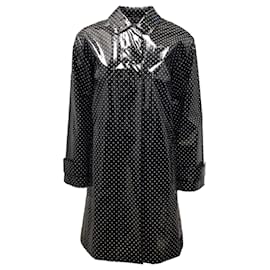 Autre Marque-Dolce & Gabbana Black / White Polka Dot Printed Button-Front Rain Coat-Black