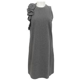 Autre Marque-Brunello Cucinelli Heather Grey Sleeveless Dress with Ruffle Detail-Grey
