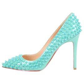 Christian Louboutin-CHRISTIAN LOUBOUTIN Patent Pigalle Spikes 100 Pumps 38 Aquamarine-Turquoise