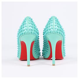 Christian Louboutin-CHRISTIAN LOUBOUTIN Patent Pigalle Spikes 100 Pumps 38 Aquamarine-Turquoise