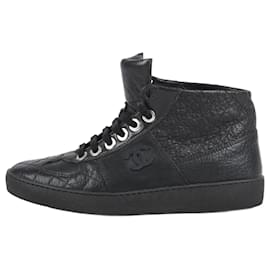 Chanel-CHANEL Matelasse G29257 Black Leather Women's Sneakers in 37-Black