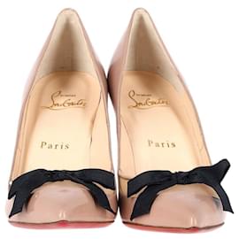 Christian Louboutin-Christian Louboutin Love Me Bow Pumps in Beige Leather and Mesh-Brown,Beige